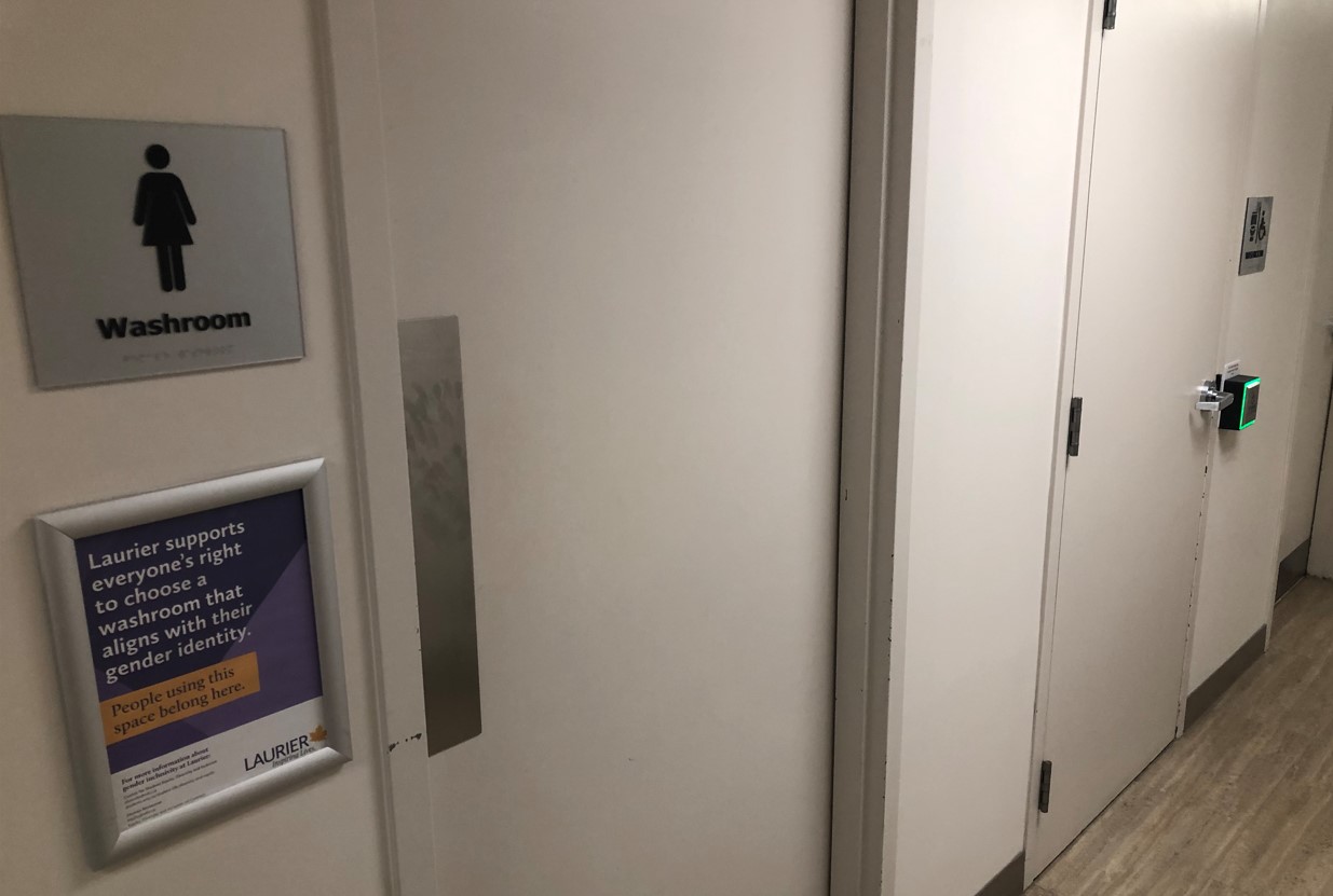 Two traditional multi-user washrooms and single-user washroom with features for users with disabilities, and available to all