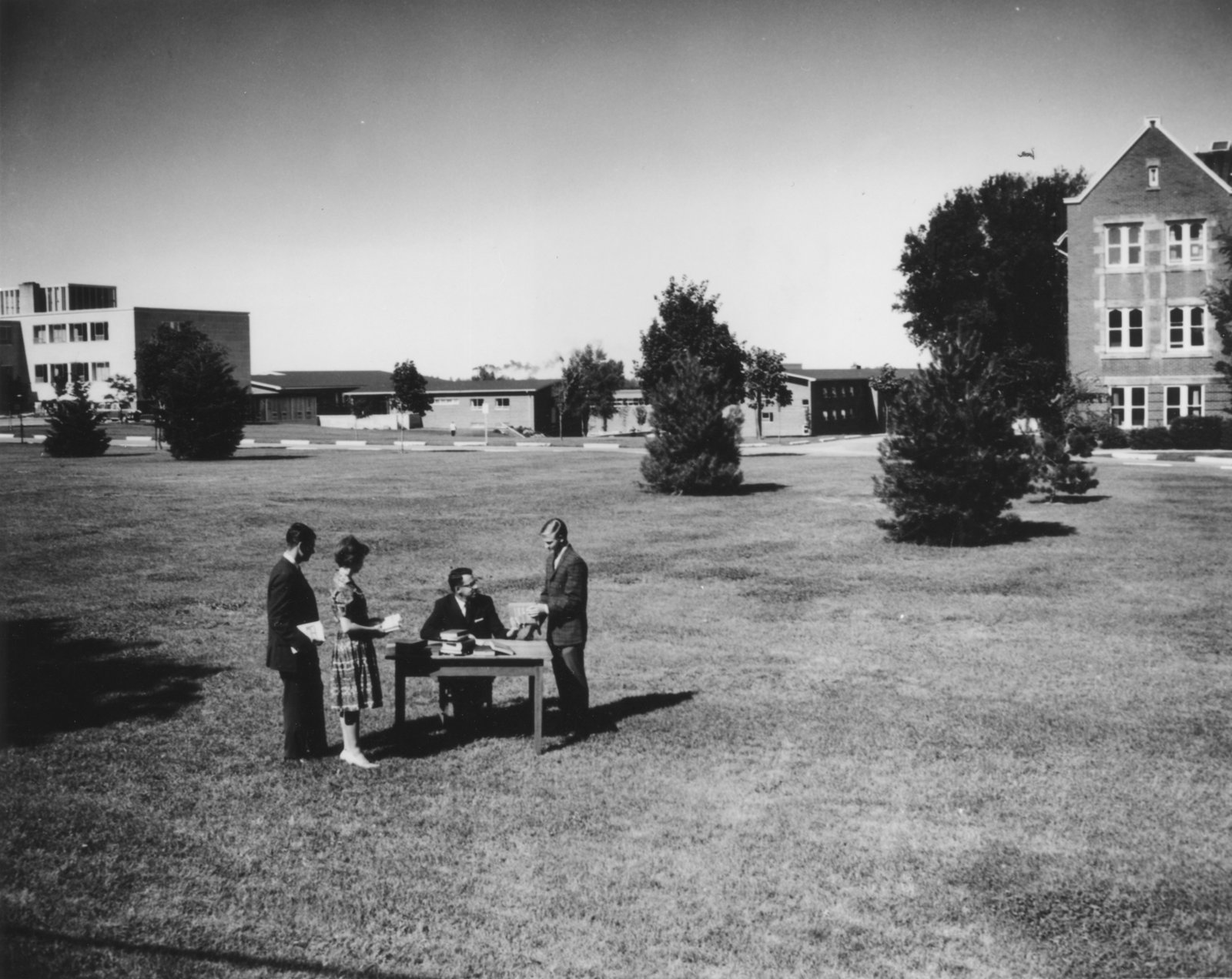 Library staff outside at the new site of the library