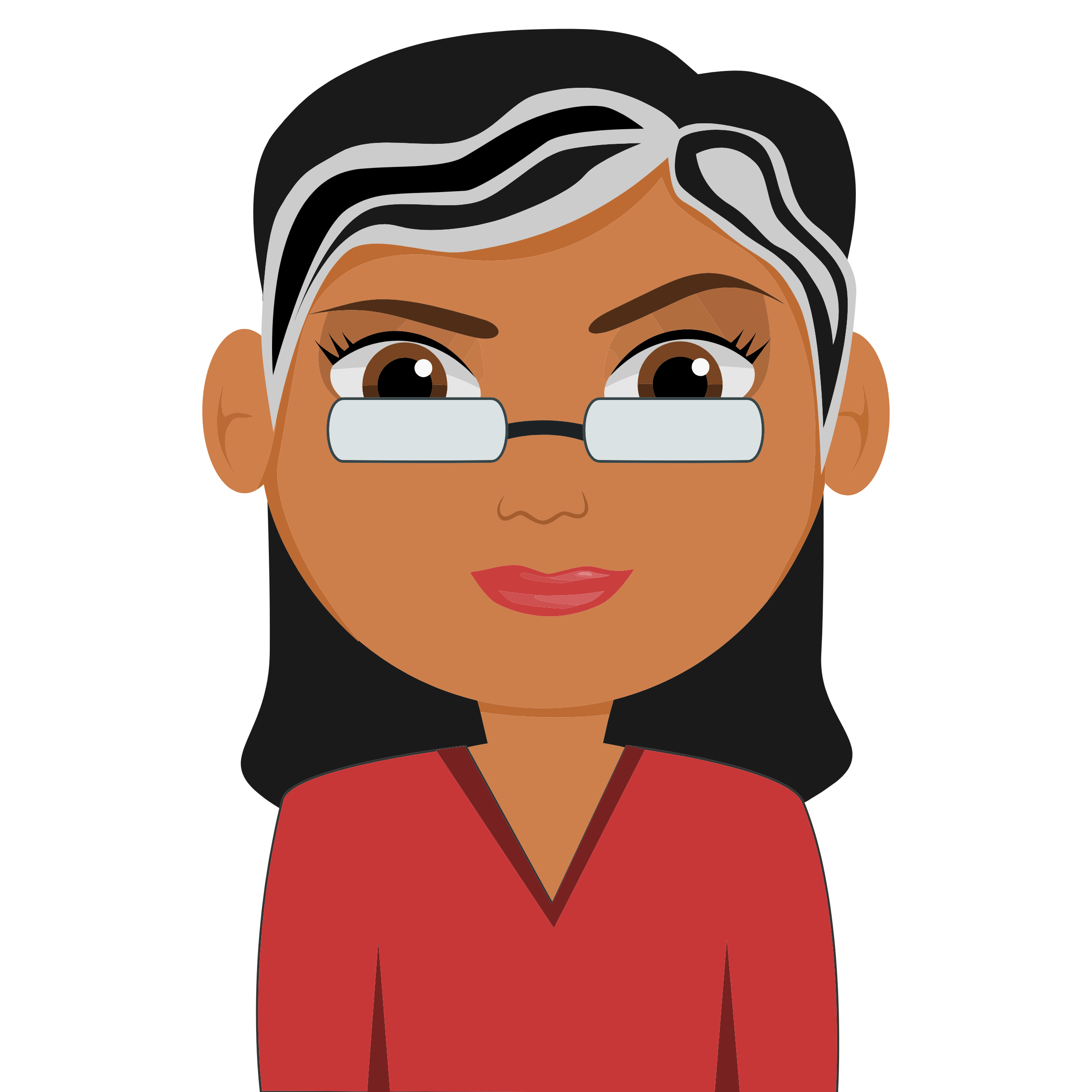 Cartoon image woman with grey hair and glasses